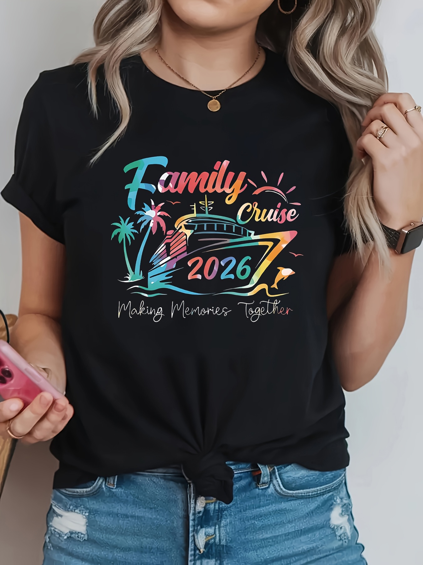 Family Tree Print - Camiseta Casual Feminina Plus Size com