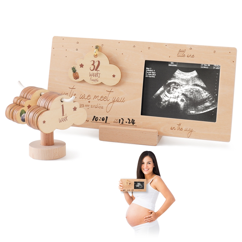 Engraved Wood Frame - Moldura de sonograma para bebê, ultra-som