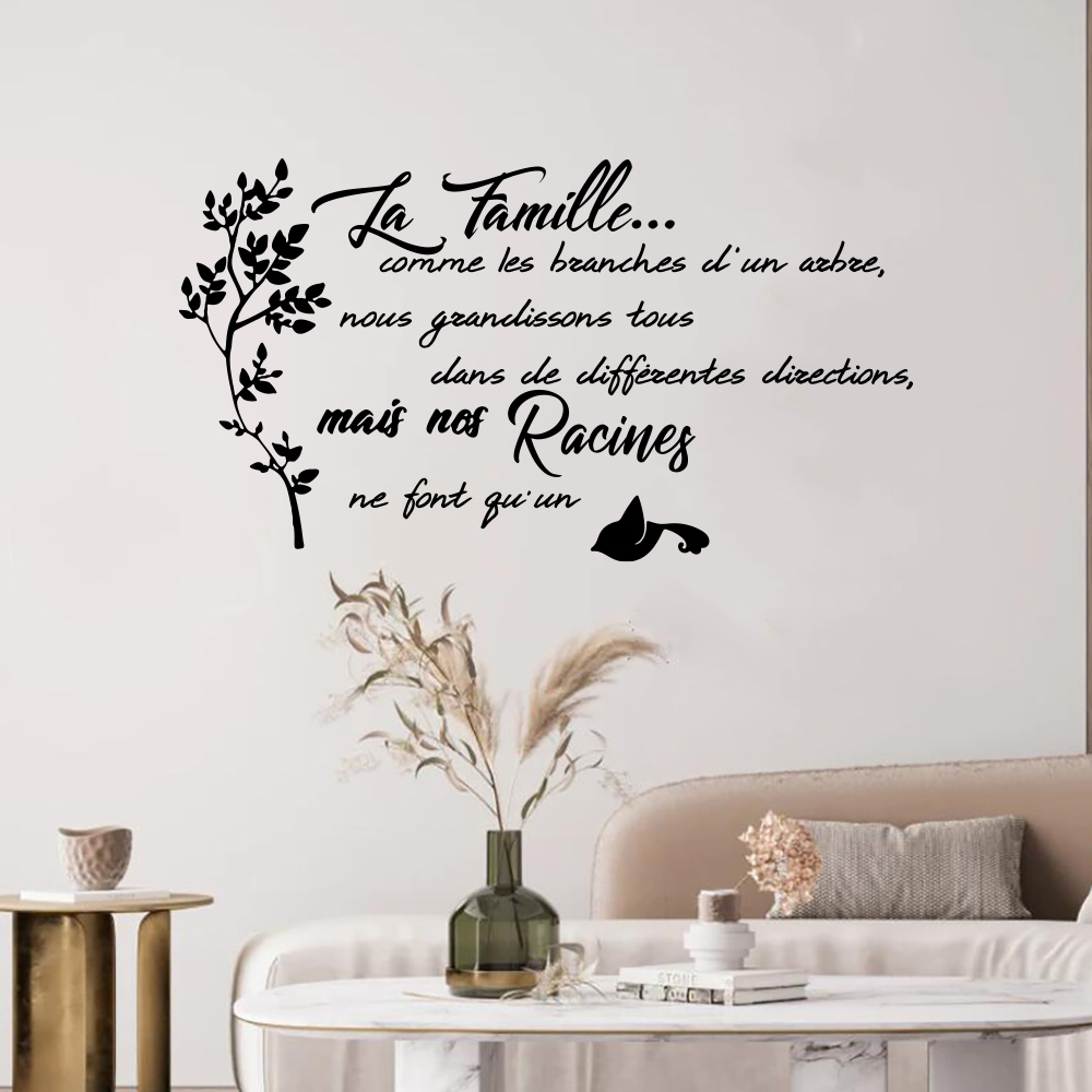 Family Tree Print - Família francesa citação árvore pássaro adesivo